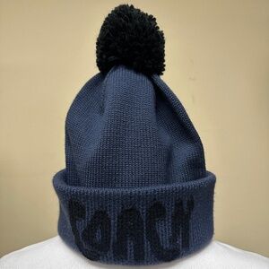 NWT! Rare! Coach CF875 Women's Hat Logo Wool Colorblocked Pom Pom Beanie In Navy
